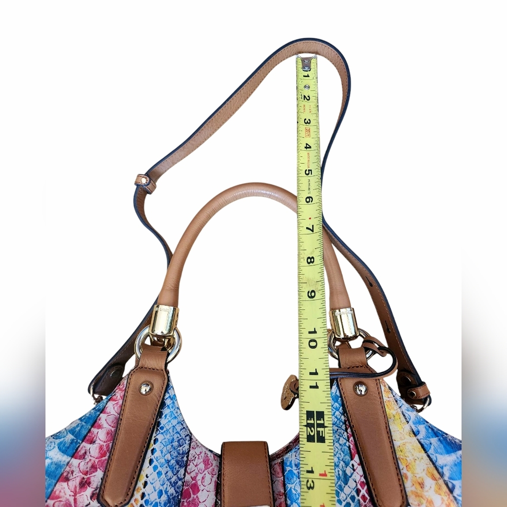 Brahmin Elisa Leather Satchel Bag Snake Print Rainbow Beige Long Strap Charm - Picture 12 of 16